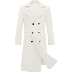 imageINVACHI Mens Wool Blend Long Trench Coat Notched Collar Single Breasted Overcoat Warm Winter Pea CoatBwhite