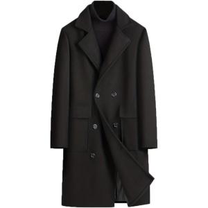 imageINVACHI Mens Wool Blend Long Trench Coat Notched Collar Single Breasted Overcoat Warm Winter Pea CoatCblack