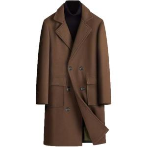 imageINVACHI Mens Wool Blend Long Trench Coat Notched Collar Single Breasted Overcoat Warm Winter Pea CoatCbrown