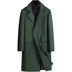 imageINVACHI Mens Wool Blend Long Trench Coat Notched Collar Single Breasted Overcoat Warm Winter Pea CoatCgreen