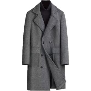 imageINVACHI Mens Wool Blend Long Trench Coat Notched Collar Single Breasted Overcoat Warm Winter Pea CoatCgrey