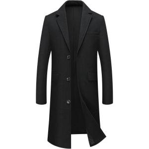 imageINVACHI Mens Wool Blend Long Trench Coat Notched Collar Single Breasted Overcoat Warm Winter Pea CoatNewblack