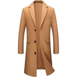 imageINVACHI Mens Wool Blend Long Trench Coat Notched Collar Single Breasted Overcoat Warm Winter Pea CoatNewcamel