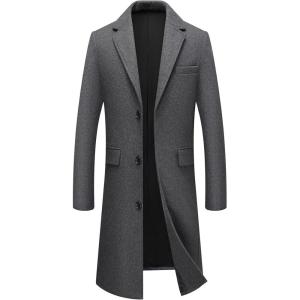 imageINVACHI Mens Wool Blend Long Trench Coat Notched Collar Single Breasted Overcoat Warm Winter Pea CoatNewgrey