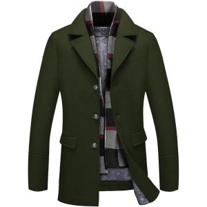 imageINVACHI Mens Wool Blend Pea Coat Warm Winter Trench Coat with Detachable Soft Scarf Single Breasted Overcoat01 Army Green