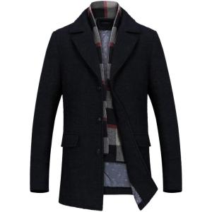 imageINVACHI Mens Wool Blend Pea Coat Warm Winter Trench Coat with Detachable Soft Scarf Single Breasted Overcoat01 Black