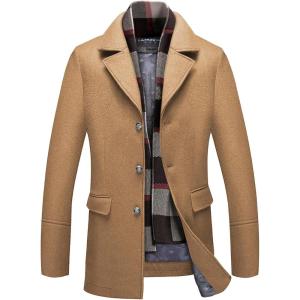 imageINVACHI Mens Wool Blend Pea Coat Warm Winter Trench Coat with Detachable Soft Scarf Single Breasted Overcoat01 Camel