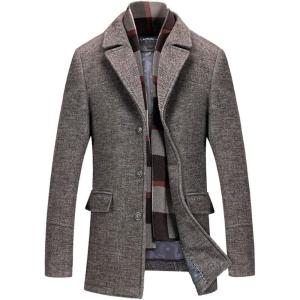 imageINVACHI Mens Wool Blend Pea Coat Warm Winter Trench Coat with Detachable Soft Scarf Single Breasted Overcoat01 Coffee