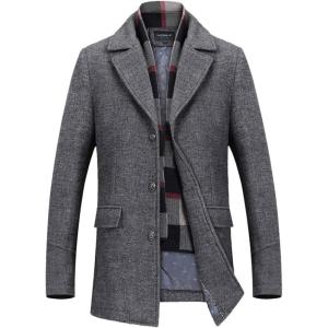 imageINVACHI Mens Wool Blend Pea Coat Warm Winter Trench Coat with Detachable Soft Scarf Single Breasted Overcoat01 Grey
