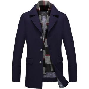 imageINVACHI Mens Wool Blend Pea Coat Warm Winter Trench Coat with Detachable Soft Scarf Single Breasted Overcoat01 Navy