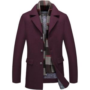 imageINVACHI Mens Wool Blend Pea Coat Warm Winter Trench Coat with Detachable Soft Scarf Single Breasted Overcoat01 Wine Red