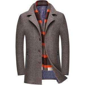 imageINVACHI Mens Wool Blend Pea Coat Warm Winter Trench Coat with Detachable Soft Scarf Single Breasted Overcoat02 Coffee