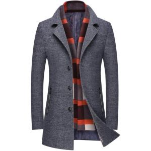imageINVACHI Mens Wool Blend Pea Coat Warm Winter Trench Coat with Detachable Soft Scarf Single Breasted Overcoat02 Grey