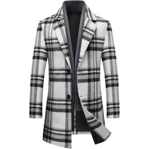 imageINVACHI Mens Wool Blend Pea Coat Warm Winter Trench Coat with Detachable Soft Scarf Single Breasted OvercoatPwhite Grey