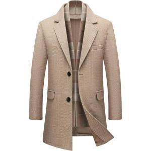 imageINVACHI Mens Wool Blend Pea Coat Warm Winter Trench Coat with Detachable Soft Scarf Single Breasted OvercoatRcamel