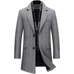 imageINVACHI Mens Wool Blend Pea Coat Warm Winter Trench Coat with Detachable Soft Scarf Single Breasted OvercoatRgrey