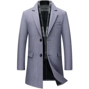 imageINVACHI Mens Wool Blend Pea Coat Warm Winter Trench Coat with Detachable Soft Scarf Single Breasted OvercoatRnavy Blue