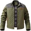 imageINVACHI Mens Casual Diamond Quilted Puffer Down Jacket Lightweight Business Button Coat with Stand CollarArmy Green