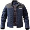 imageINVACHI Mens Casual Diamond Quilted Puffer Down Jacket Lightweight Business Button Coat with Stand CollarBlue