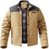 imageINVACHI Mens Casual Diamond Quilted Puffer Down Jacket Lightweight Business Button Coat with Stand CollarKhaki