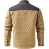 imageINVACHI Mens Casual Diamond Quilted Puffer Down Jacket Lightweight Business Button Coat with Stand CollarKhaki