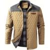 imageINVACHI Mens Casual Diamond Quilted Puffer Down Jacket Lightweight Business Button Coat with Stand CollarKhaki