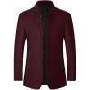 imageINVACHI Mens Classic Wool Blend Coat Stylish Single Breasted Overcoat with Stand CollarRed