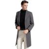 imageINVACHI Mens Wool Blend Long Trench Coat Slim Fit Business Overcoat Single Breasted Pea Coat with Notched CollarGrey