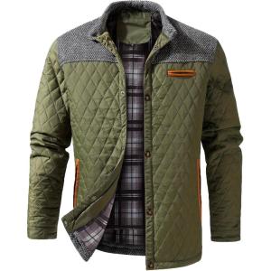 imageINVACHI Mens Casual Diamond Quilted Puffer Down Jacket Lightweight Business Button Coat with Stand CollarArmy Green