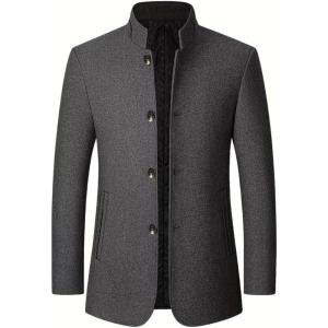 imageINVACHI Mens Classic Wool Blend Coat Stylish Single Breasted Overcoat with Stand CollarGrey