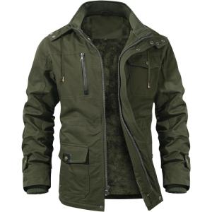 imageINVACHI Mens Winter Jacket Cotton Military Jackets Fleece Lined Thick Work Coats Warm Cargo Jackets with Hooded Pockets33 Army Green