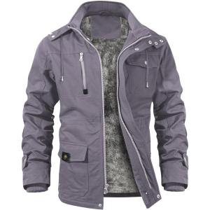 imageINVACHI Mens Winter Jacket Cotton Military Jackets Fleece Lined Thick Work Coats Warm Cargo Jackets with Hooded Pockets33 Light Grey