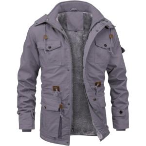 imageINVACHI Mens Winter Jacket Cotton Military Jackets Fleece Lined Thick Work Coats Warm Cargo Jackets with Hooded Pockets35 Light Grey