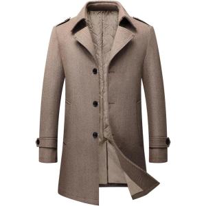 imageINVACHI Mens Wool Blend Coat Warm Winter Trench Coat MidLength Overcoat Classic Outwear with Notched CollarCoffee