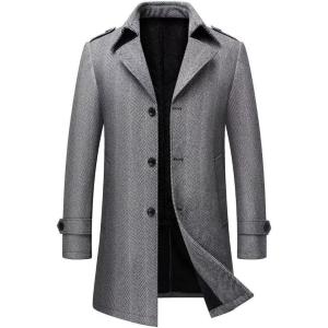 imageINVACHI Mens Wool Blend Coat Warm Winter Trench Coat MidLength Overcoat Classic Outwear with Notched CollarGrey