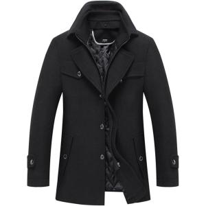 imageINVACHI Mens Wool Blend Coat Warm Winter Trench Coat with Detachable Soft Scarf Single Breasted Pea Coat02 Black