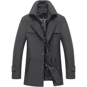imageINVACHI Mens Wool Blend Coat Warm Winter Trench Coat with Detachable Soft Scarf Single Breasted Pea Coat02 Grey