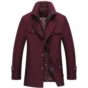 imageINVACHI Mens Wool Blend Coat Warm Winter Trench Coat with Detachable Soft Scarf Single Breasted Pea Coat02 Wine Red