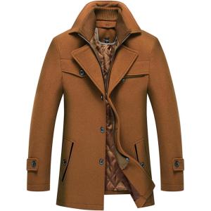 imageINVACHI Mens Wool Blend Coat Warm Winter Trench Coat with Detachable Soft Scarf Single Breasted Pea Coat02 Yellow