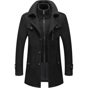 imageINVACHI Mens Wool Blend Coat Warm Winter Trench Coat with Detachable Soft Scarf Single Breasted Pea Coat13 Black