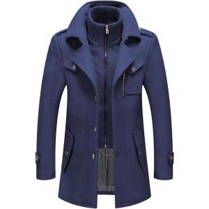 imageINVACHI Mens Wool Blend Coat Warm Winter Trench Coat with Detachable Soft Scarf Single Breasted Pea Coat13 Navy