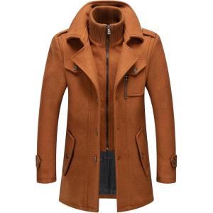 imageINVACHI Mens Wool Blend Coat Warm Winter Trench Coat with Detachable Soft Scarf Single Breasted Pea Coat13 Yellow