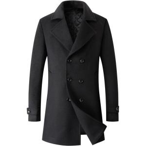 imageINVACHI Mens Wool Blend Pea Coat Double Breasted Trench Coat Warm Winter OvercoatBlack