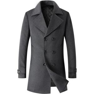 imageINVACHI Mens Wool Blend Pea Coat Double Breasted Trench Coat Warm Winter OvercoatDark Grey
