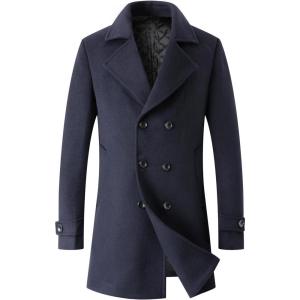 imageINVACHI Mens Wool Blend Pea Coat Double Breasted Trench Coat Warm Winter OvercoatNavy