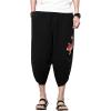 imageINVACHI Mens Linen Harem Capri Pants Lightweight Elastic Waist Casual Baggy Pants Beach Yoga TrousersAblack