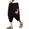 imageINVACHI Mens Linen Harem Capri Pants Lightweight Elastic Waist Casual Baggy Pants Beach Yoga TrousersAblack