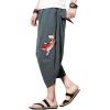 imageINVACHI Mens Linen Harem Capri Pants Lightweight Elastic Waist Casual Baggy Pants Beach Yoga TrousersAgrey