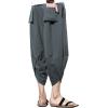 imageINVACHI Mens Linen Harem Capri Pants Lightweight Elastic Waist Casual Baggy Pants Beach Yoga TrousersAgrey