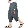 imageINVACHI Mens Linen Harem Capri Pants Lightweight Elastic Waist Casual Baggy Pants Beach Yoga TrousersAgrey